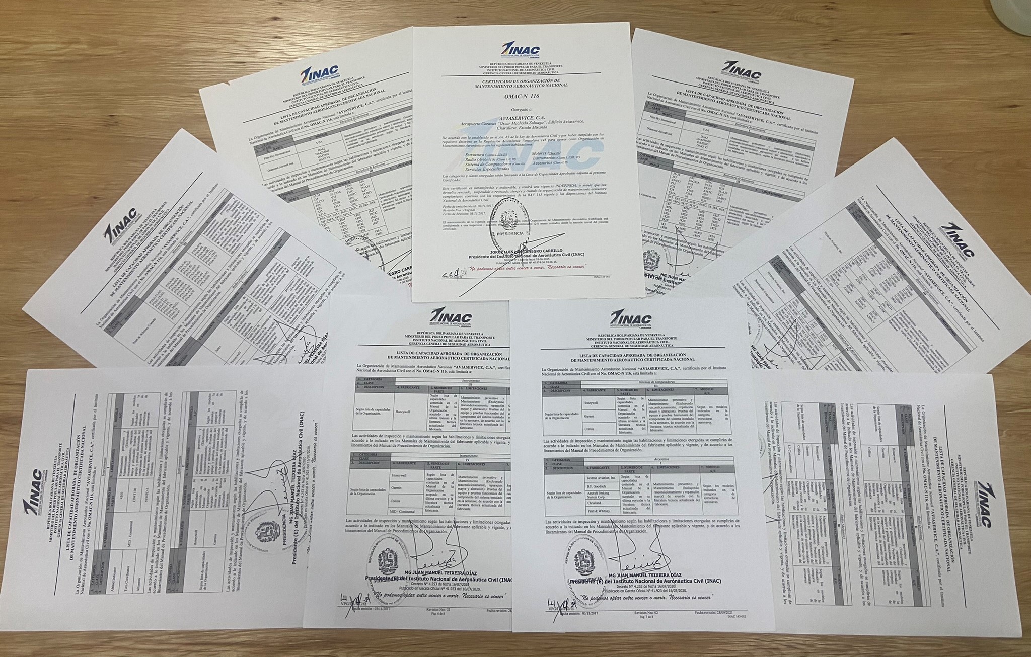INAC OMAC-N 116 certificates and approved capability list issued to Aviaservice.