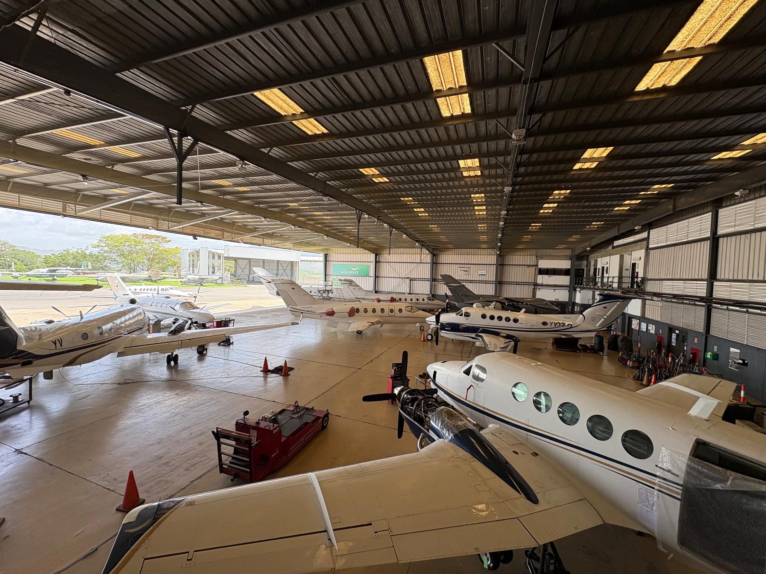 In-service aircraft during inspection processes.