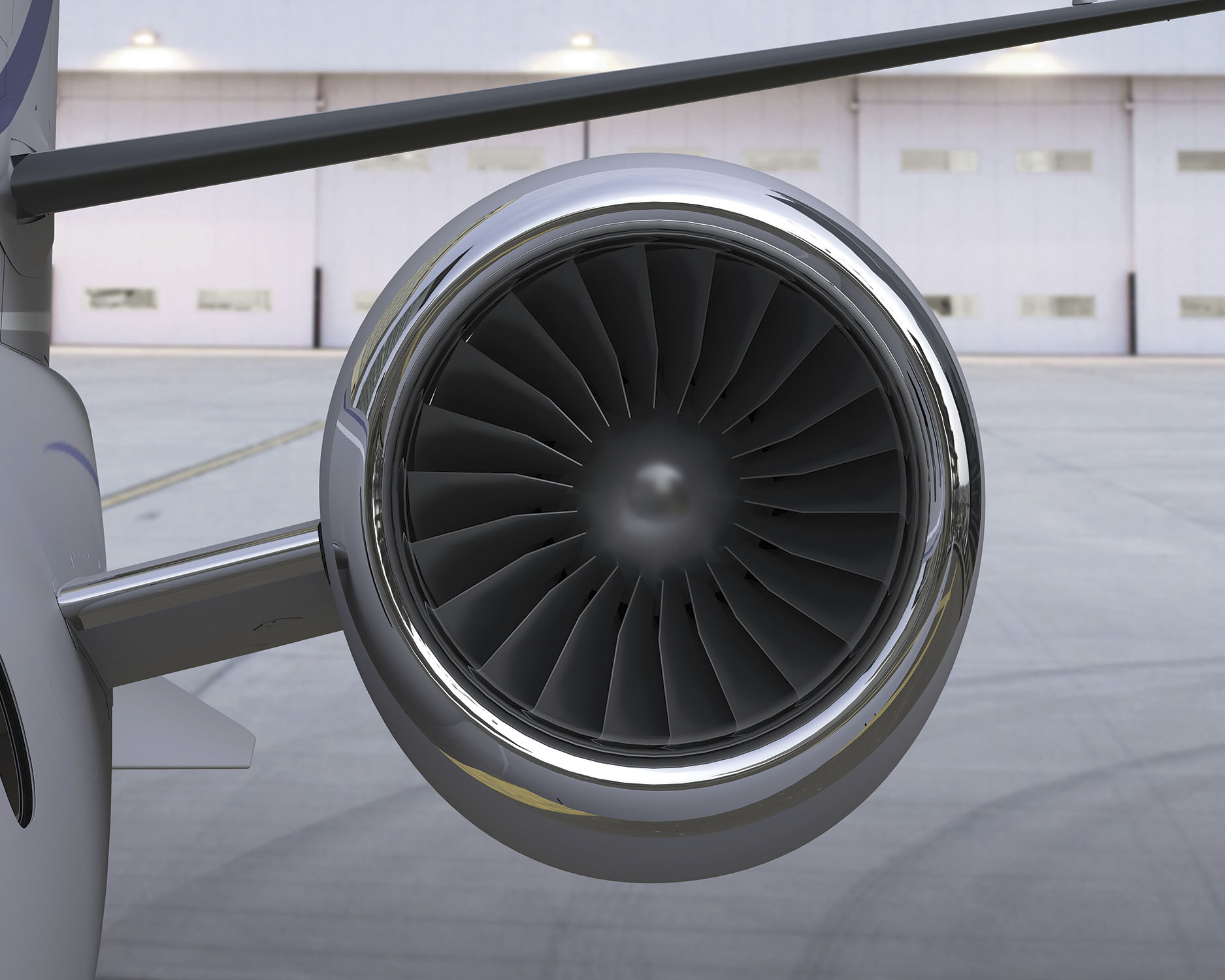 Close-up of a precision-engineered jet engine